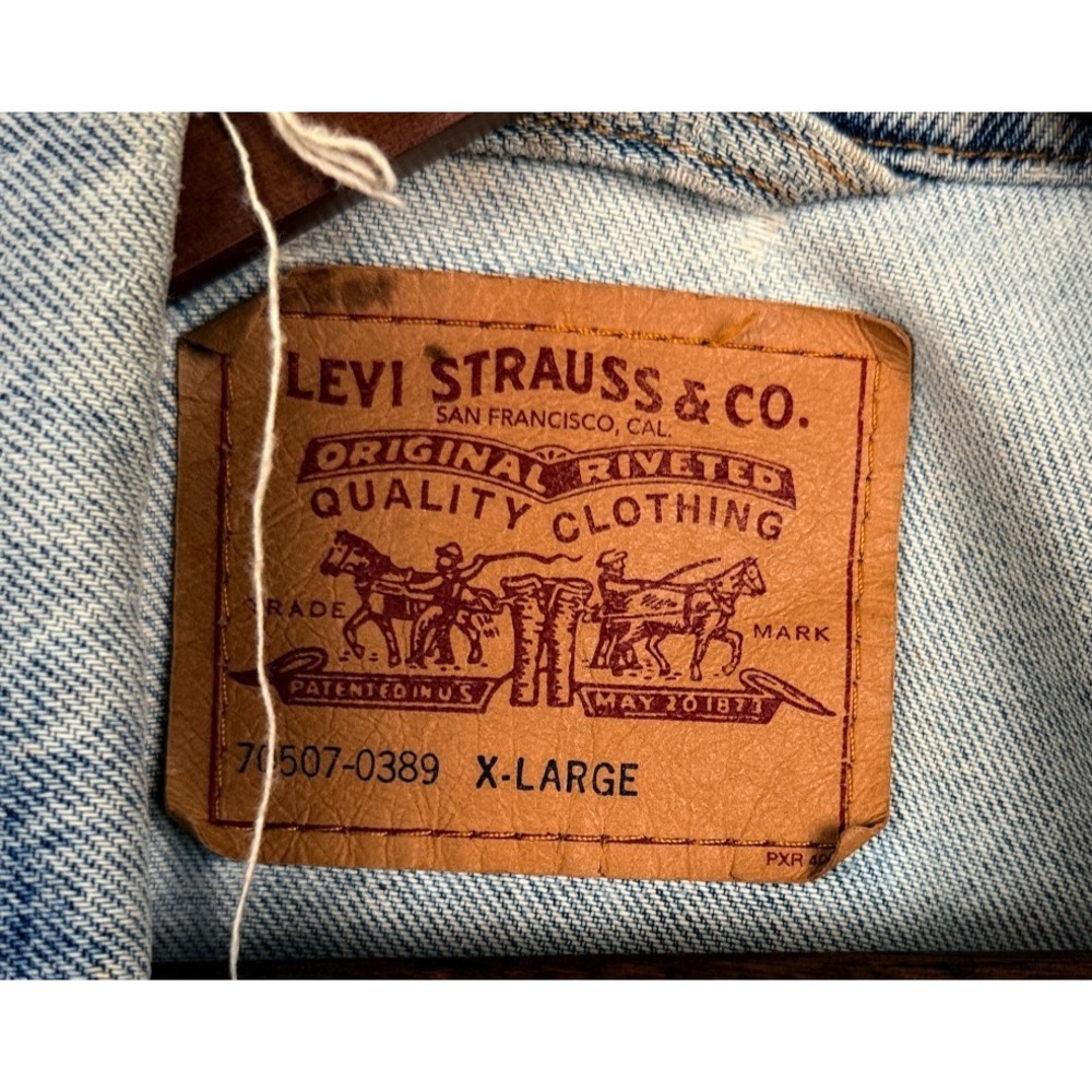 Vintage 90s Levis 70507 0389 Denim Trucker Jacket Mens XL Hand Pockets Light Was - Picture 5 of 13